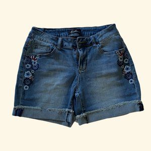 Earl Jeans Boho Floral Embroidered Cuffed Jean Shorts